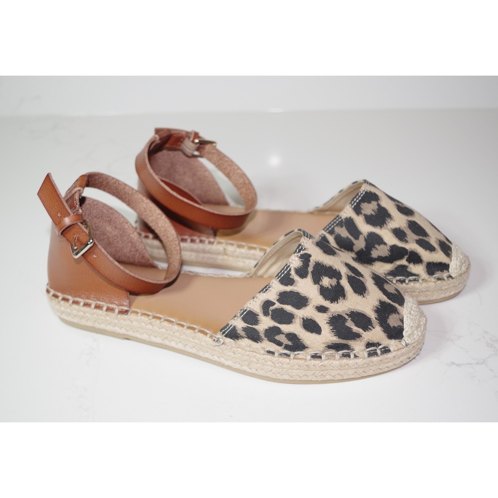 Old‎ Navy Women's Size 8 Leopard Print Ankle Strap Espadrille Flats Brown